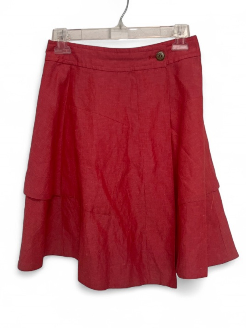 Postmark Anthropologie Red Layered Back Silk Linen Skirt